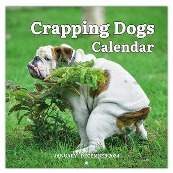 1 Штука настенного календаря на 2024 год - Календарь на 2024 год Январь 2024 - декабрь 2024 12 Ежемесячных календарей с какающими собаками 2024 Забавные подарки с кляпами