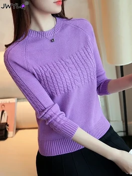 Весенне-осенний пуловер с круглым вырезом и длинными рукавами, женский простой тонкий внутренний вязаный свитер, Корейская мода, Уличная одежда, топы