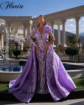 Две части вечерних платьев с фиолетовым жемчугом, Русалка, роскошные платья знаменитостей на одно плечо, женские нарядные платья для вечеринок