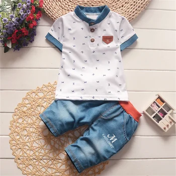 Детский комплект из 2 предметов, летний модный комплект джинсовых шорт с буквенным принтом 