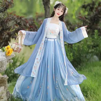 Элегантные Древние Традиционные китайские женщины, Элегантное платье Hanfu, Сказочный Сценический народный Танцевальный костюм с Вышивкой в стиле Ретро Династии Сун
